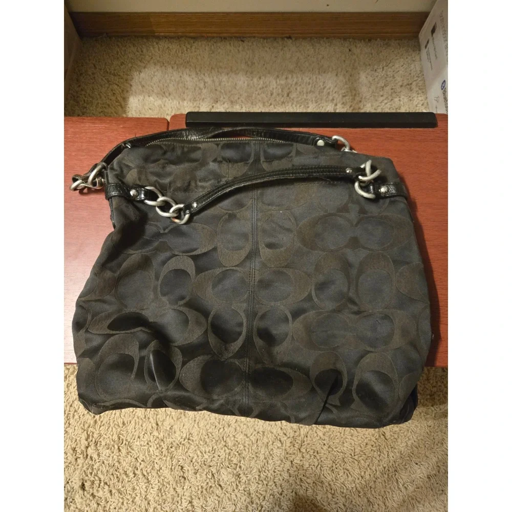 Coach Signature Mia Maggie Black Jacquard‎ Hobo Shoulder Bag F18619